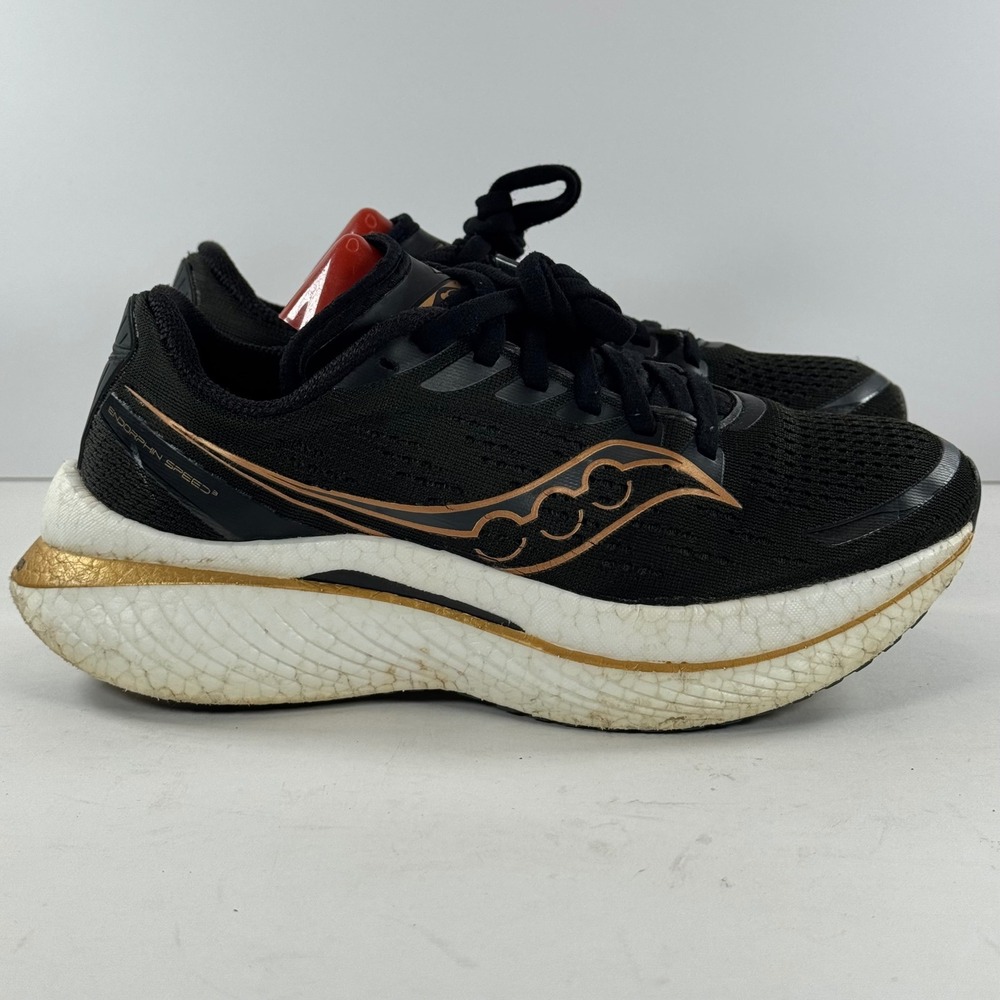 Saucony Endorphin Speed Womens Running Shoes Black Gold Sz 7.5 Athletic Sneakers